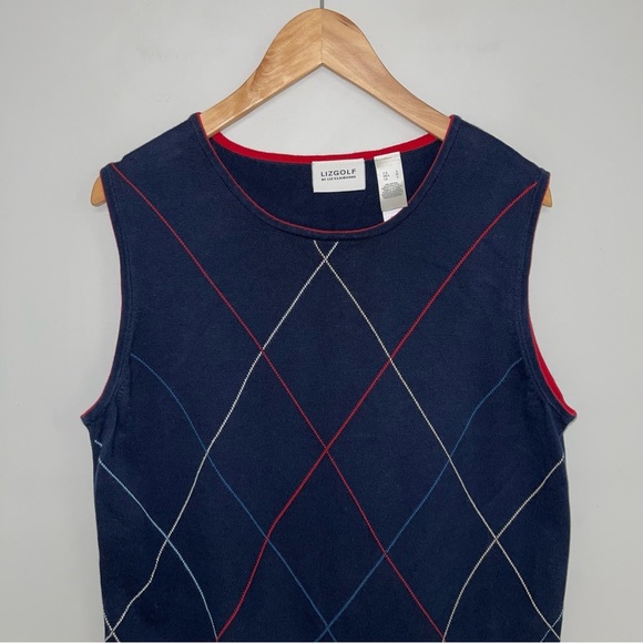 Liz Clairborne  Golf Sweater Vest Women's Size Large Navy‎ Red Argyle Sleeveless - Picture 3 of 7
